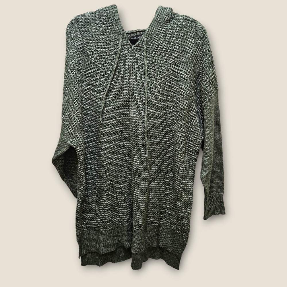 Cynthia Rowley Woman‎ 2X Green Knit Hoodie Sweater Pullover Oversized